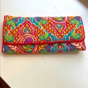 Vera Bradley Pink and Yellow Paisley trifold clutch/wallet.  NEW